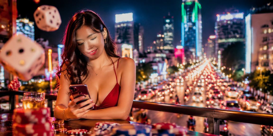 Bàn tài xỉu dice neon phong cách hiện đại tại casino trực tuyến TP.HCM về đêm